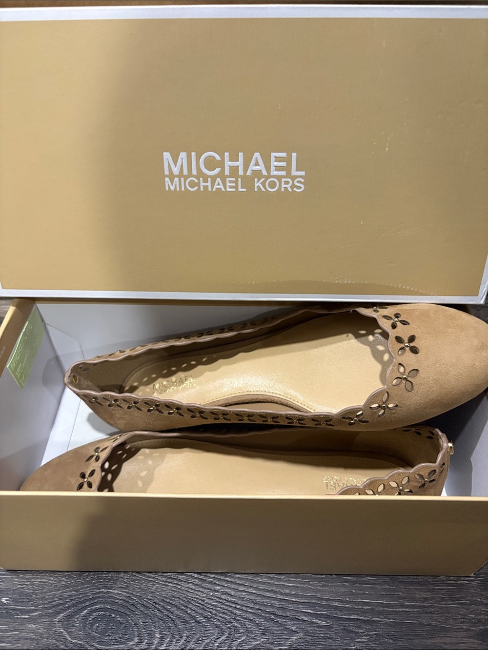Michael Kors Women's Tan Floral Laser-Cut Ballet Flats